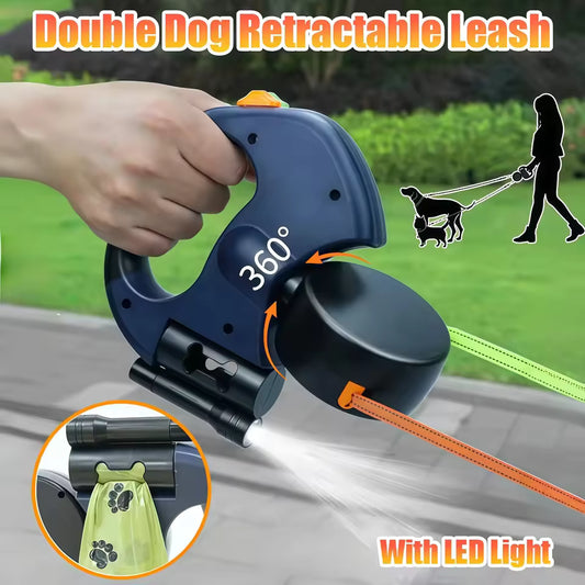 UCR Dual 3m Dog Retractable Reflective Leash with Auto-Untangle 360 Swivel & LED Light™