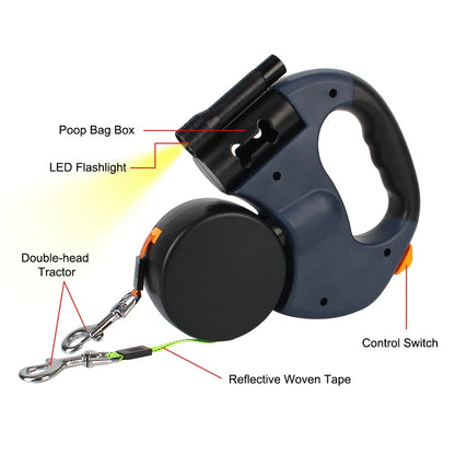 UCR Dual 3m Dog Retractable Reflective Leash with Auto-Untangle 360 Swivel & LED Light™