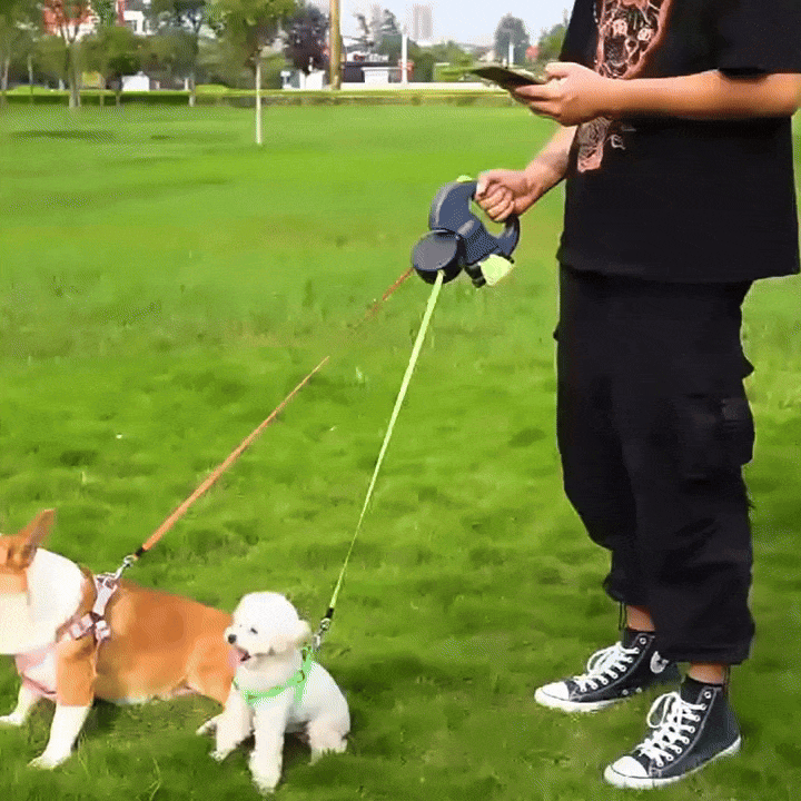 UCR Dual 3m Dog Retractable Reflective Leash with Auto-Untangle 360 Swivel & LED Light™